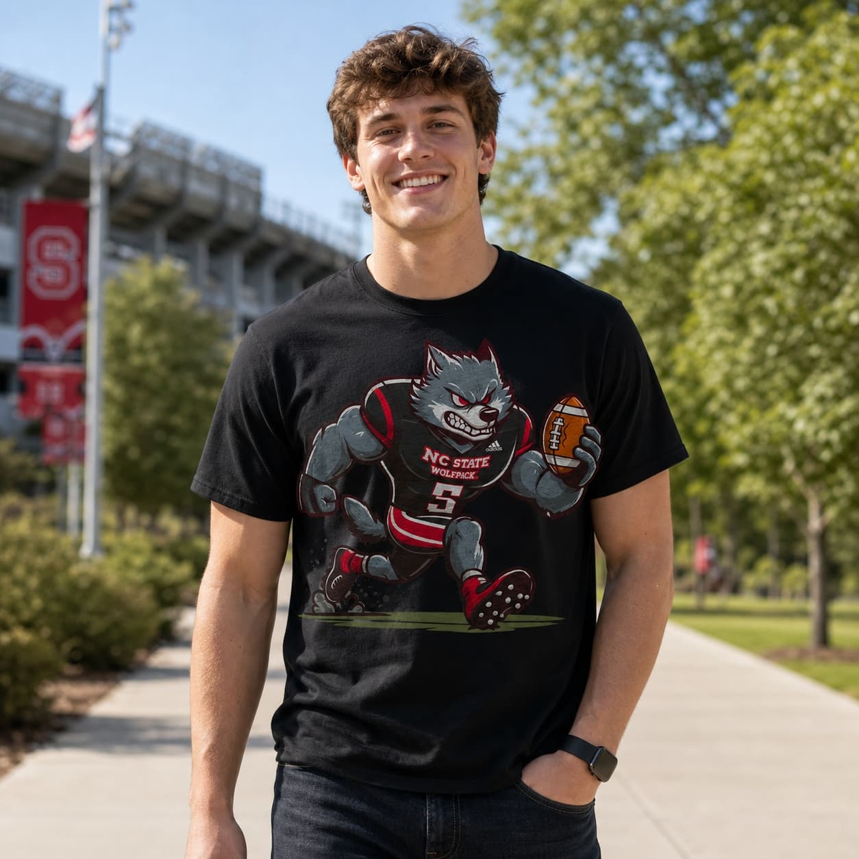 NC State Wolfpack Classic Retro Football Mascot Artwork Shirt