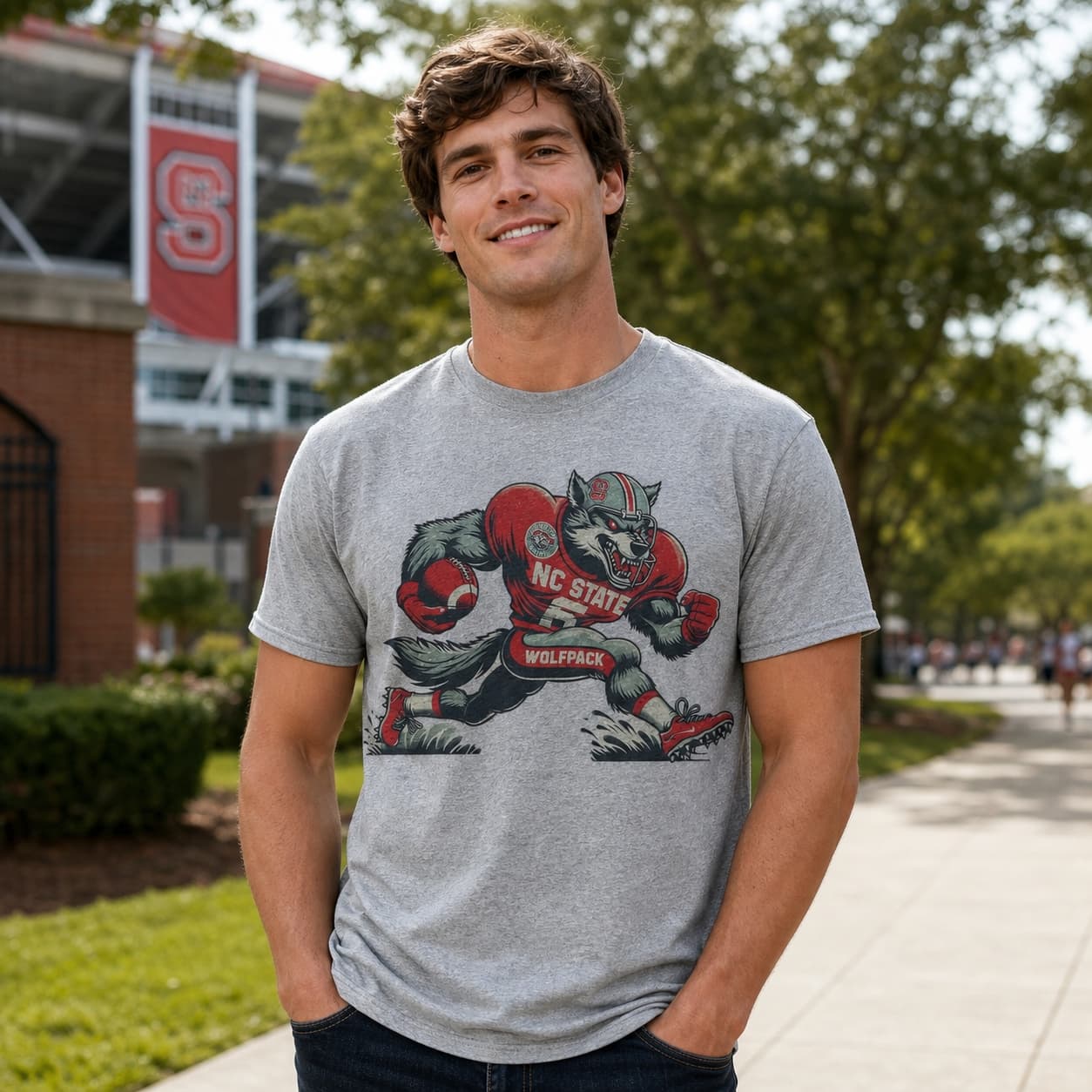 NC State Wolfpack Exclusive Retro Football Artwork Heather T-Shirt