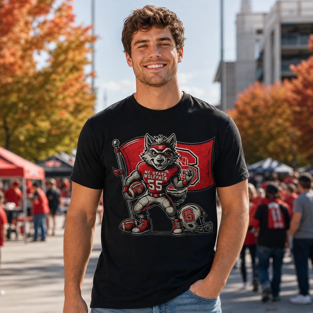 NC State Wolfpack Exclusive Retro Football Flag Artwork Heather T-Shirt