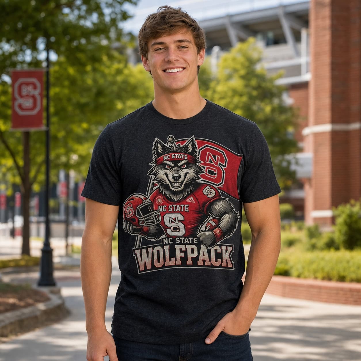 NC State Wolfpack Exclusive Retro Football Flag Artwork Shirt