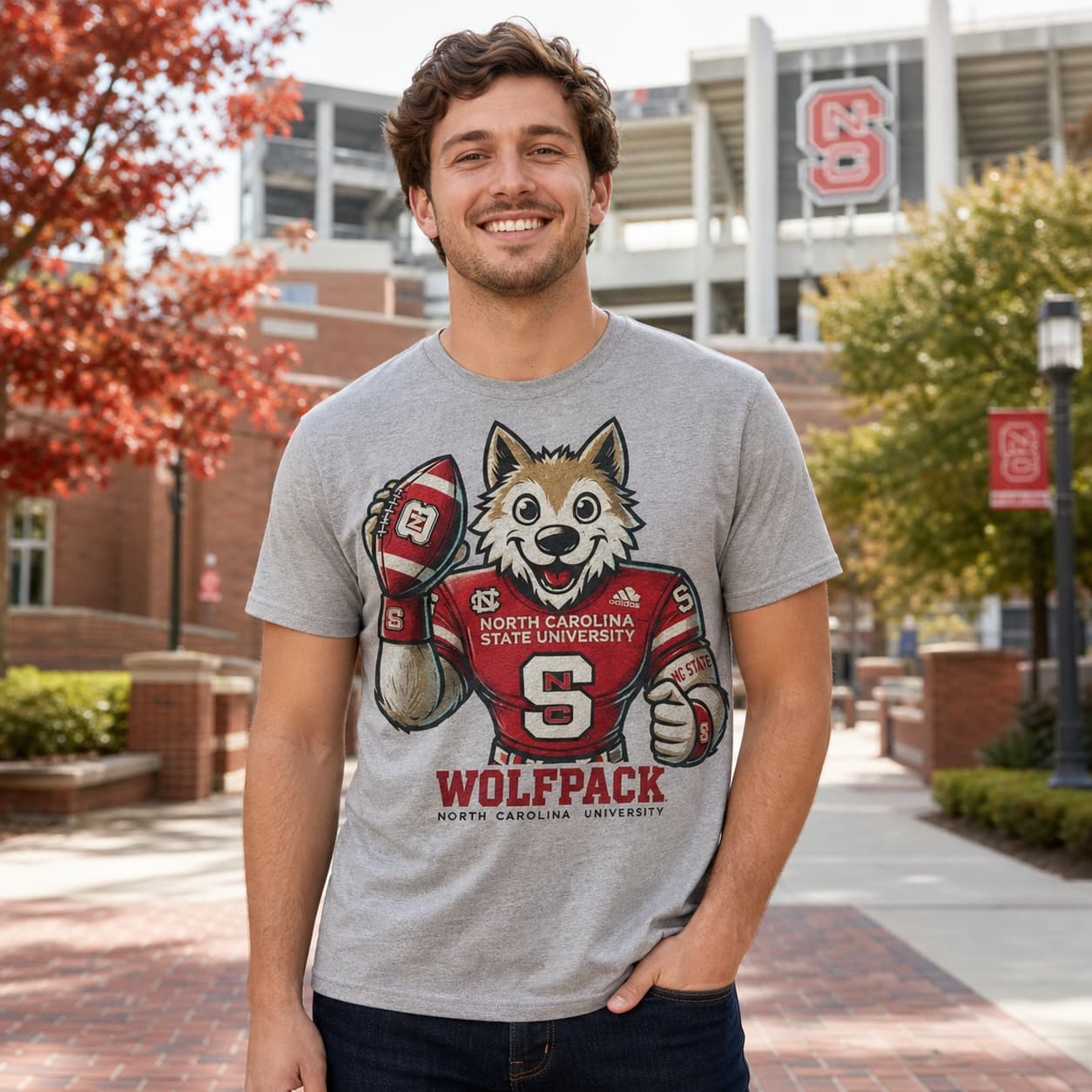 NC State Wolfpack Exclusive Retro Football Mascot Artwork Shirt