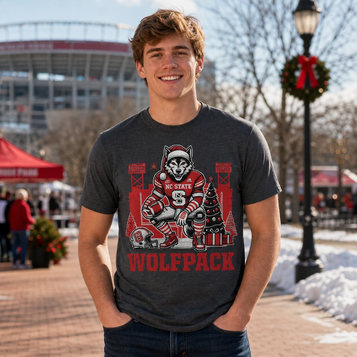 NC State Wolfpack Holiday Stadium Exclusive Retro Football Artwork Shirt