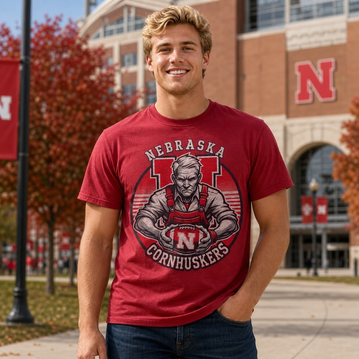 Nebraska Cornhuskers Exclusive Retro Football Circle Throwback Artwork Shirt
