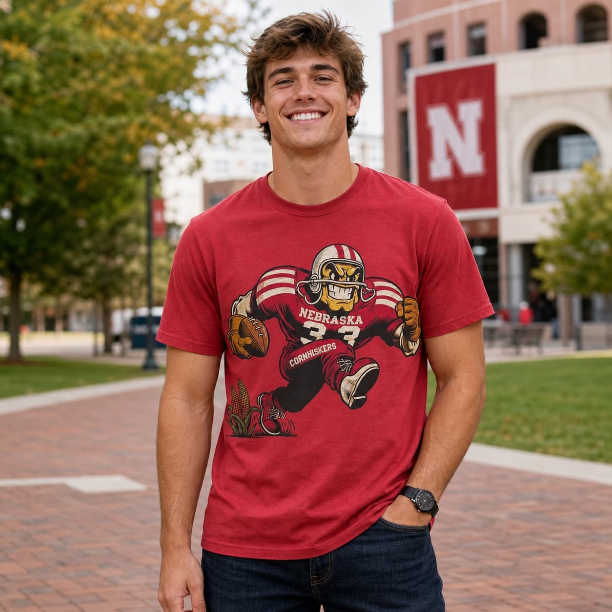 Nebraska Cornhuskers Exclusive Retro Football Herbie Husker Artwork Shirt