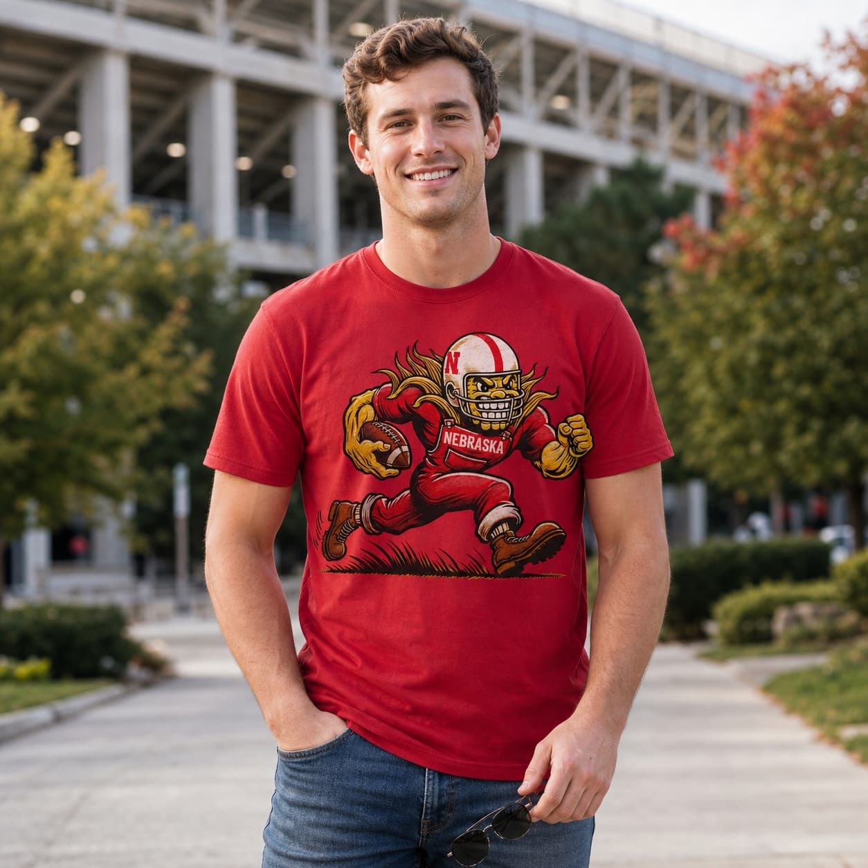 Nebraska Cornhuskers Exclusive Retro Football Mascot Mania Artwork Shirt