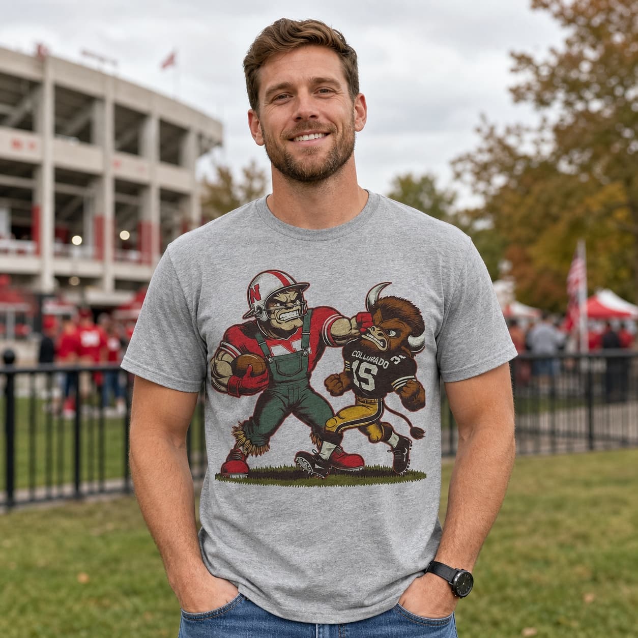 Nebraska Cornhuskers vs. Colorado Retro Rivalry Football 1991 Artwork Heather T-Shirt