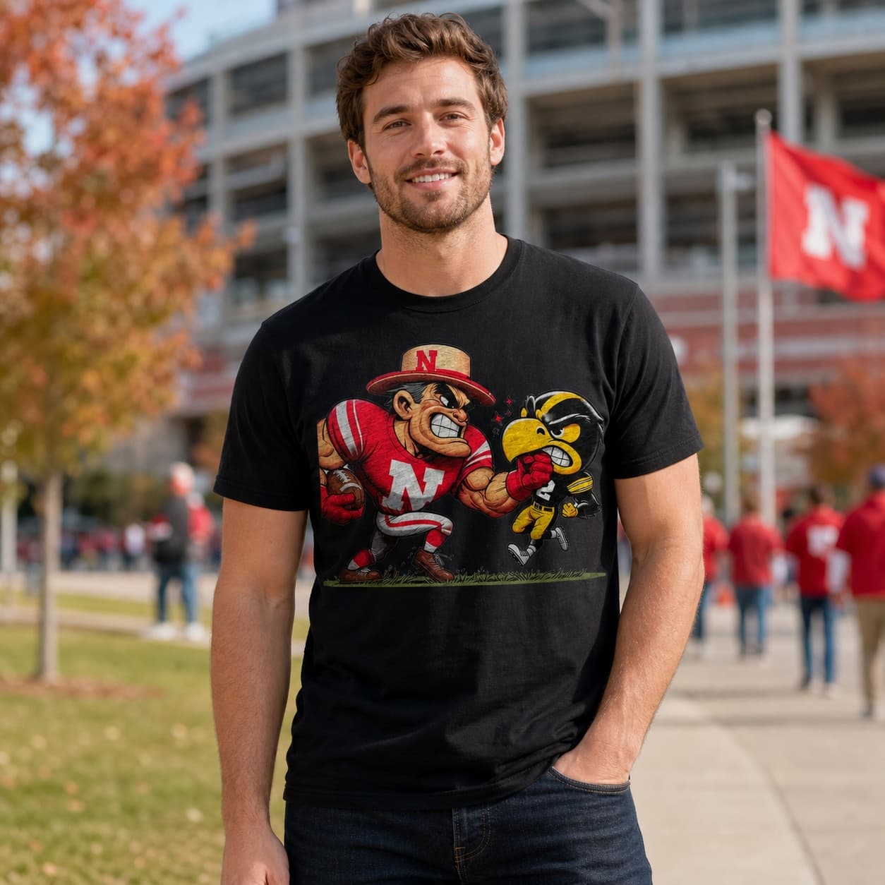 Nebraska Cornhuskers vs. Iowa Hawkeyes Retro Rivalry Football 1990 Artwork Shirt