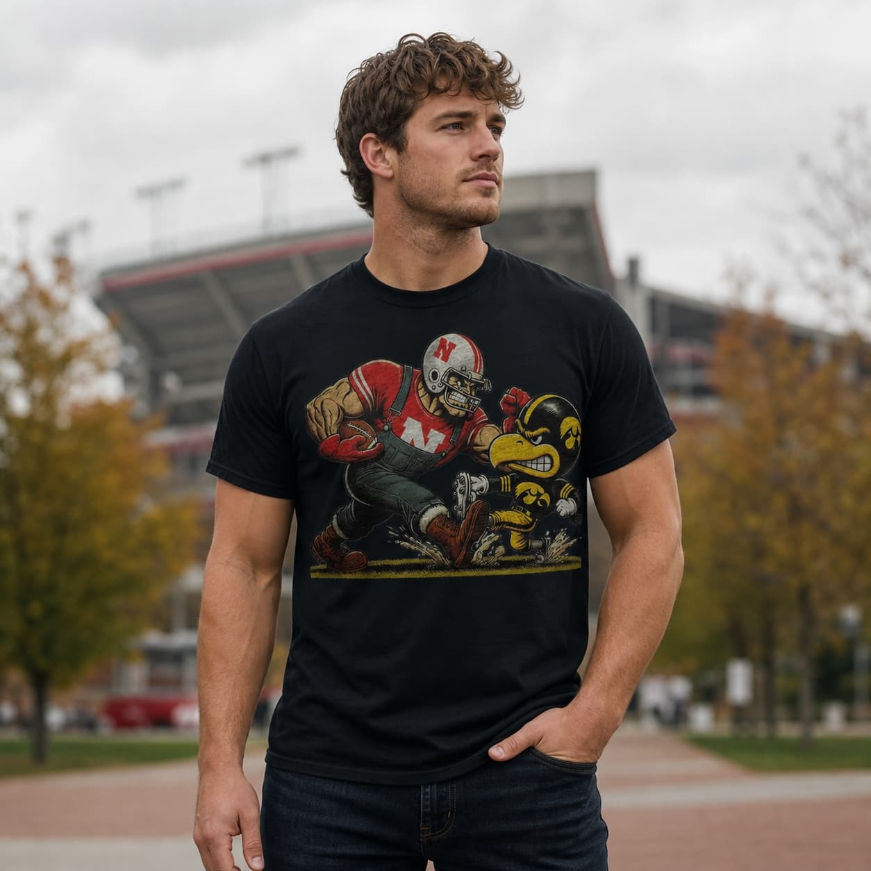 Nebraska Cornhuskers vs. Iowa Hawkeyes Retro Rivalry Football 1995 Artwork Shirt