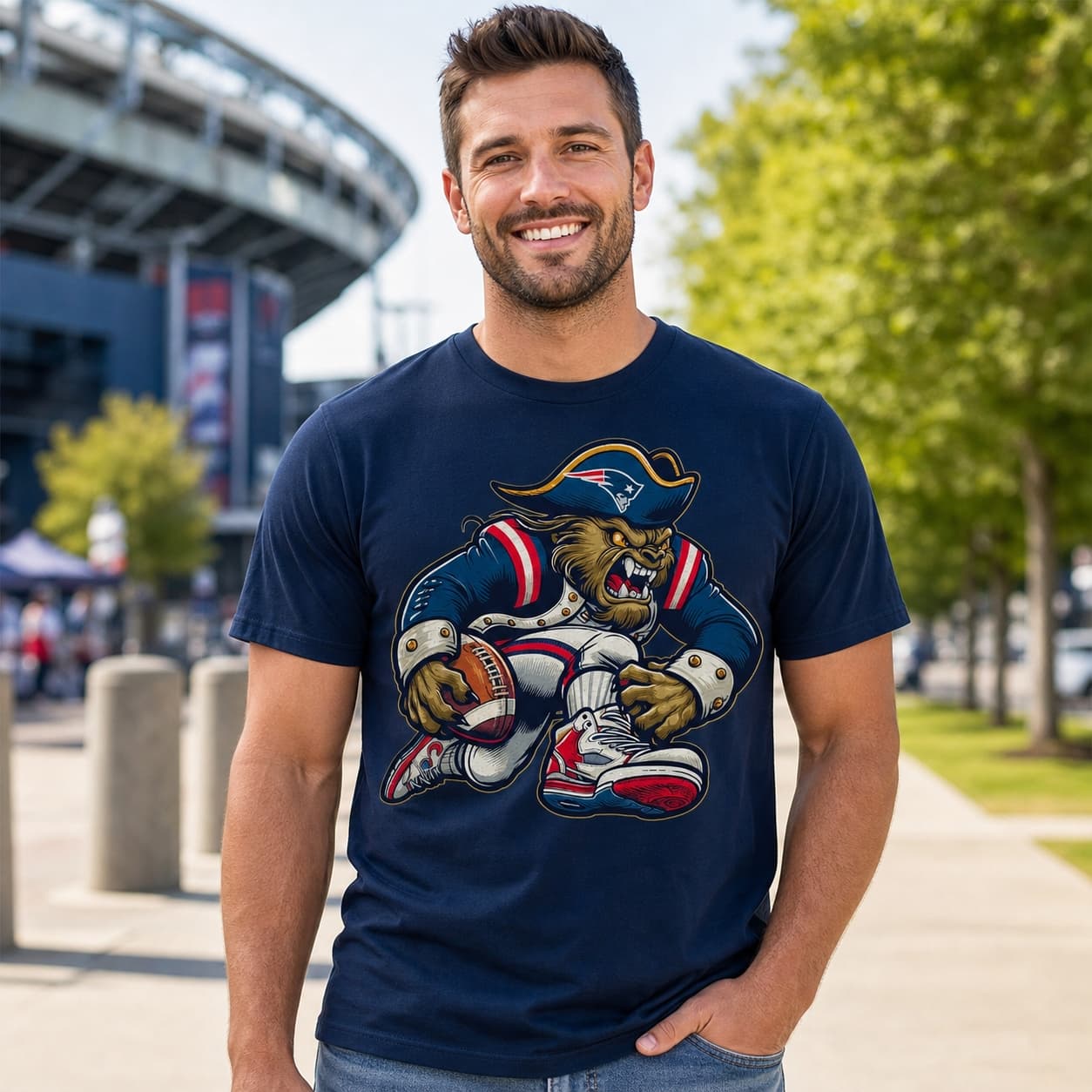 New England Patriots Classic Retro Football Mascot Artwork Shirt