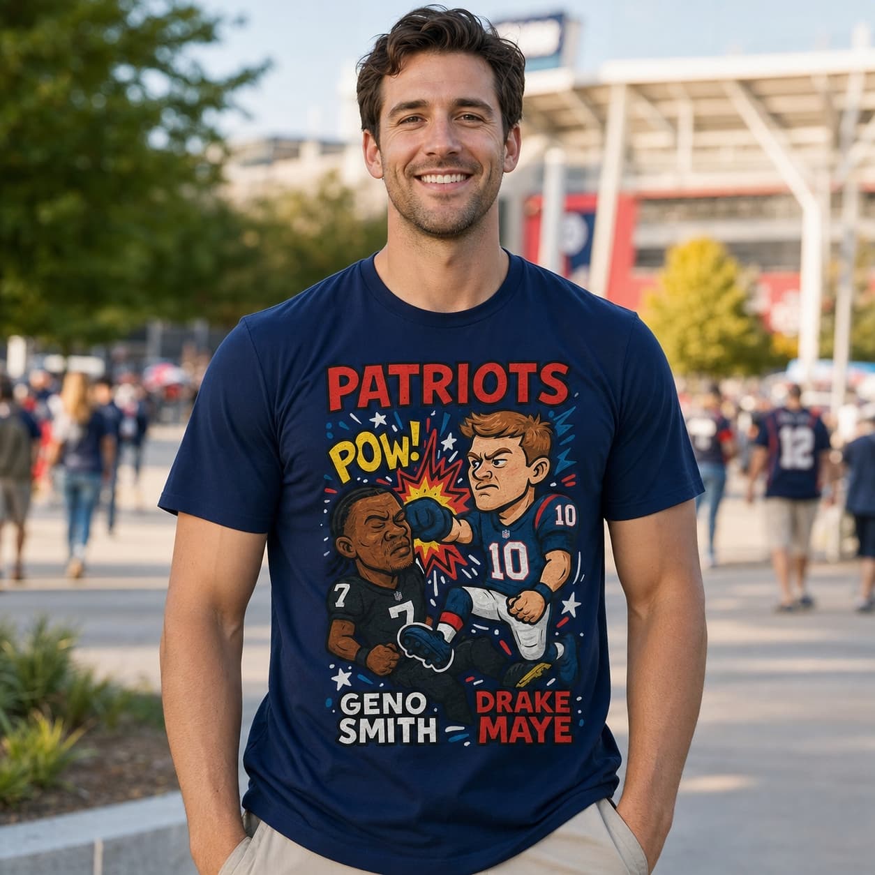 New England Patriots Drake Maye vs. Las Vegas Raiders Geno Smith Exclusive Retro Rivals Football Artwork Shirt