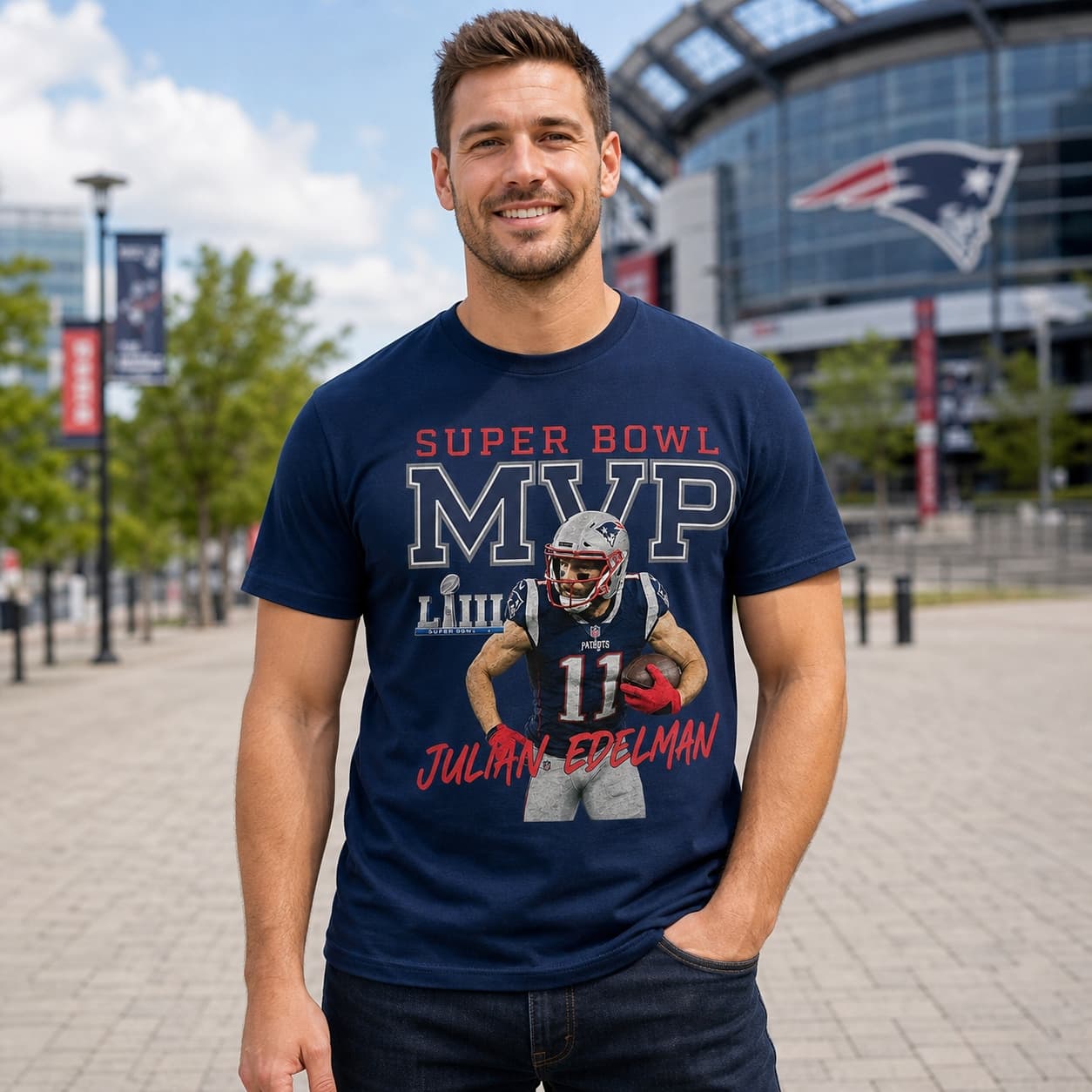 New England Patriots Julian Edelman Super Bowl LIII MVP Retro Football Artwork Shirt