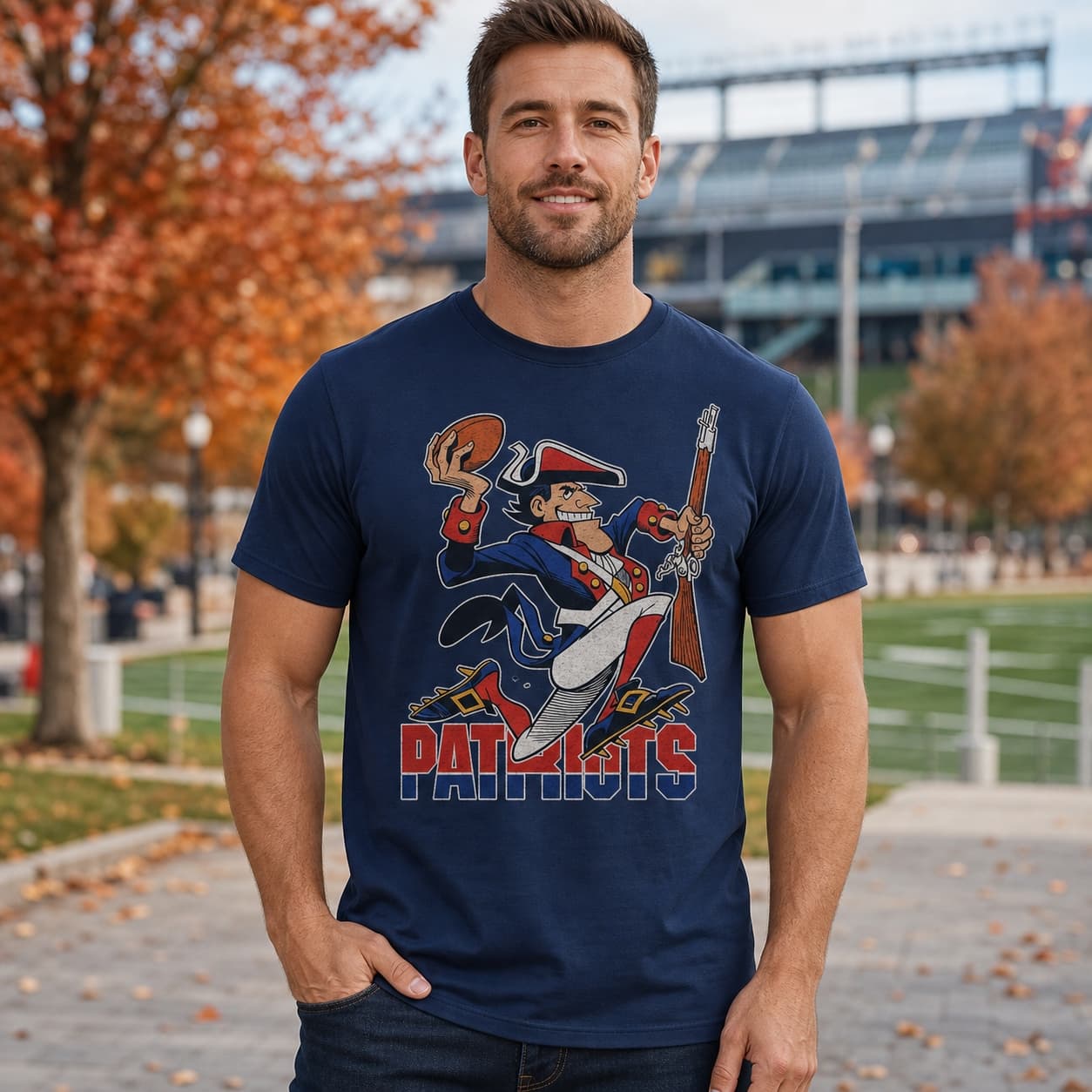 New England Patriots Retro Football 1993 Artwork Heather T-Shirt