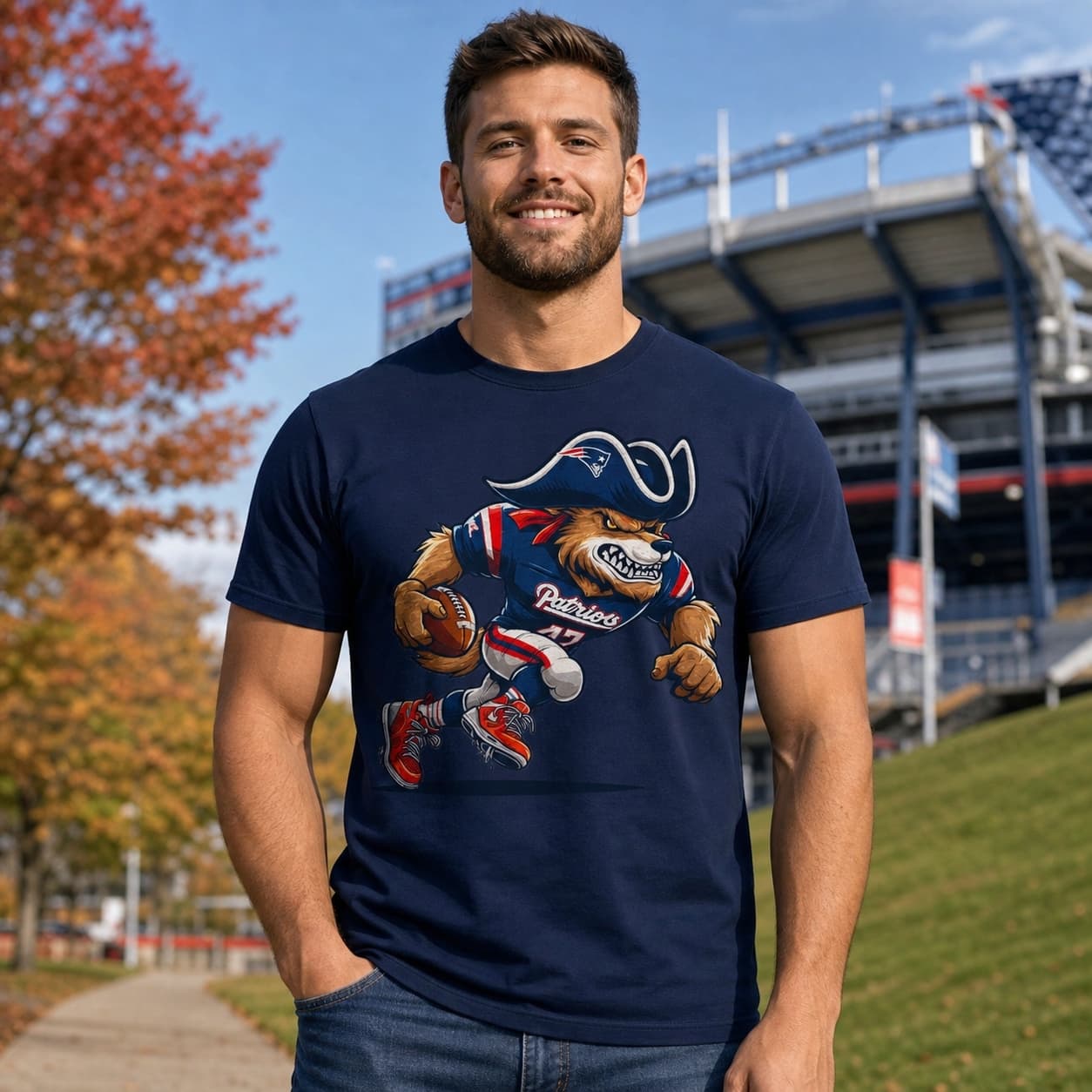 New England Patriots Retro Football Mascot Artwork Shirt