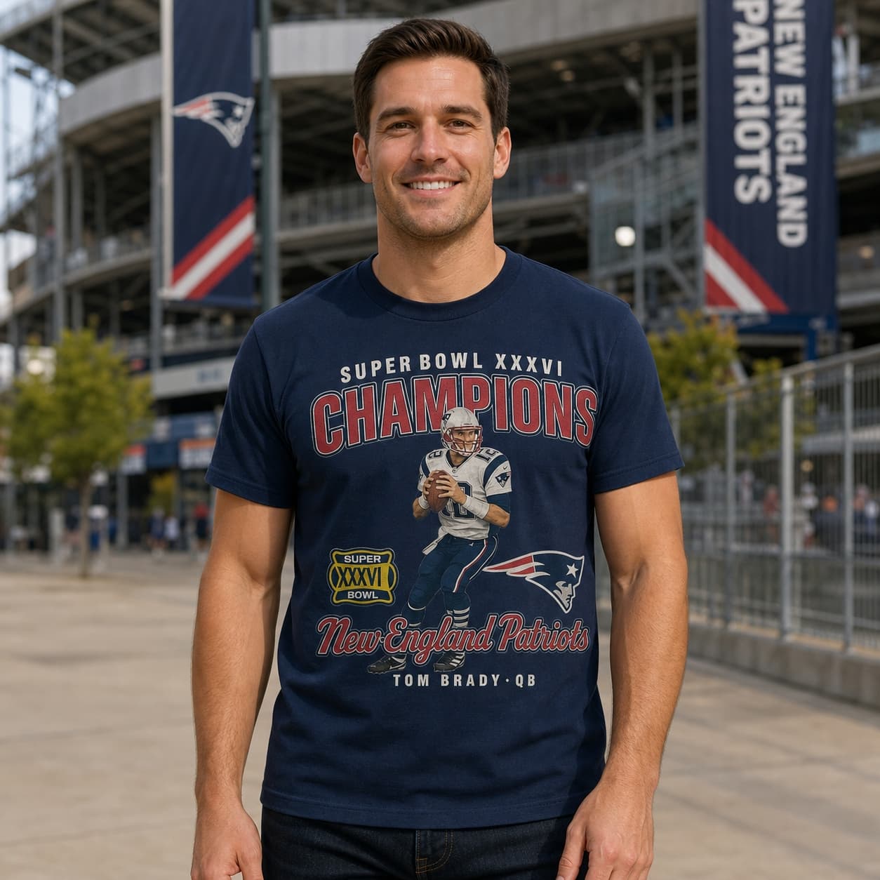 New England Patriots Tom Brady Super Bowl Champs XXXVI Retro Football Artwork Shirt
