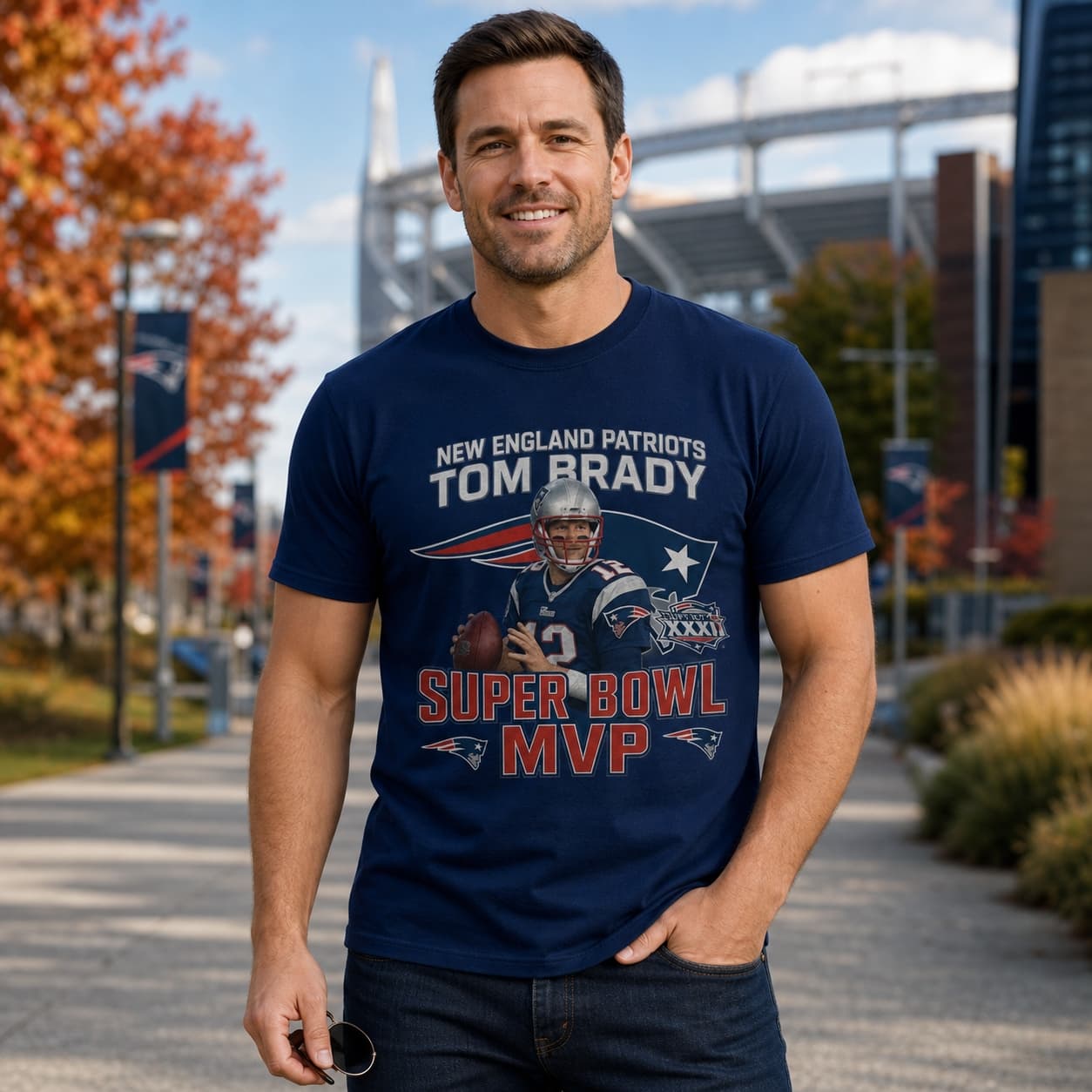 New England Patriots Tom Brady Super Bowl MVP XXXVI Retro Football 2002 Artwork Shirt