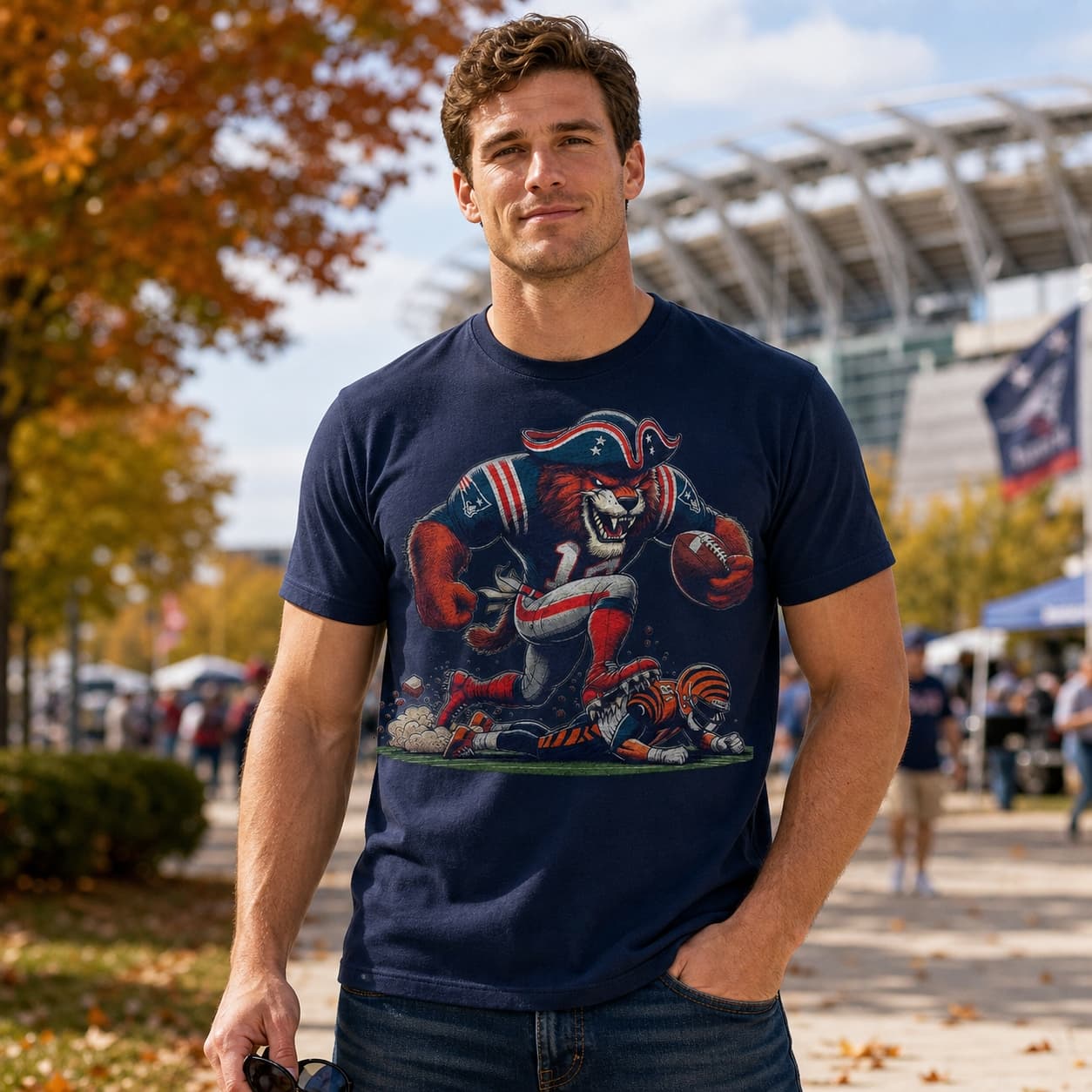 New England Patriots vs. Cincinnati Bengals Retro Rivalry Football 1984 Mascot Artwork Shirt