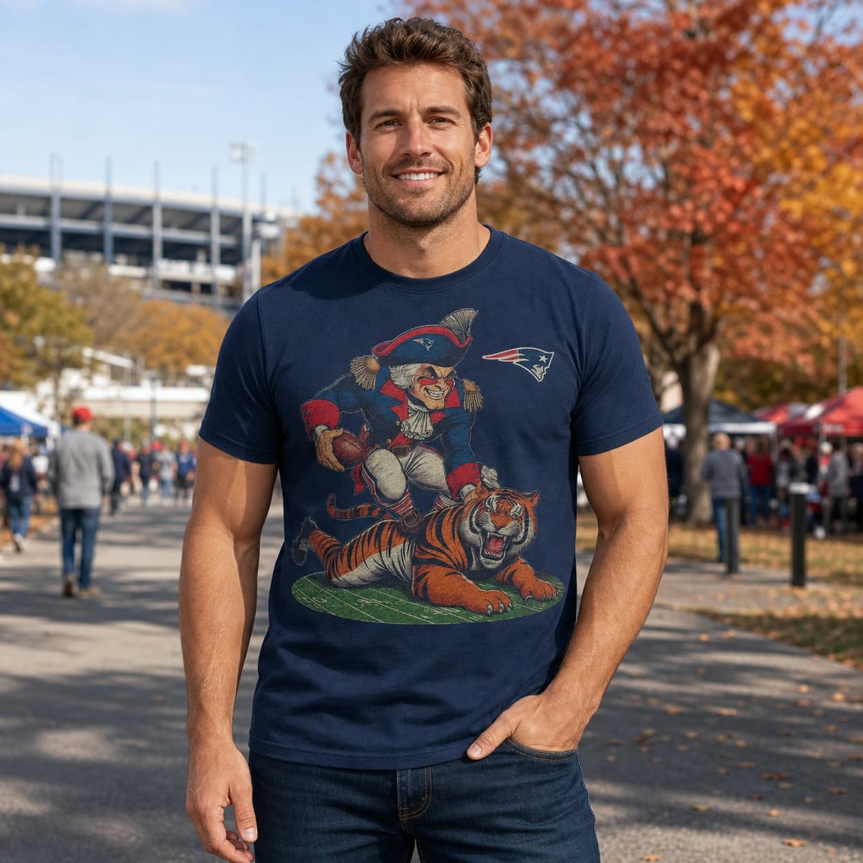 New England Patriots vs. Cincinnati Bengals Retro Rivalry Football 1991 Mascot Artwork Shirt