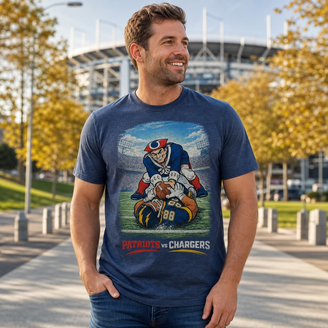 New England Patriots vs. Los Angeles Chargers Rivals Football T-Shirt