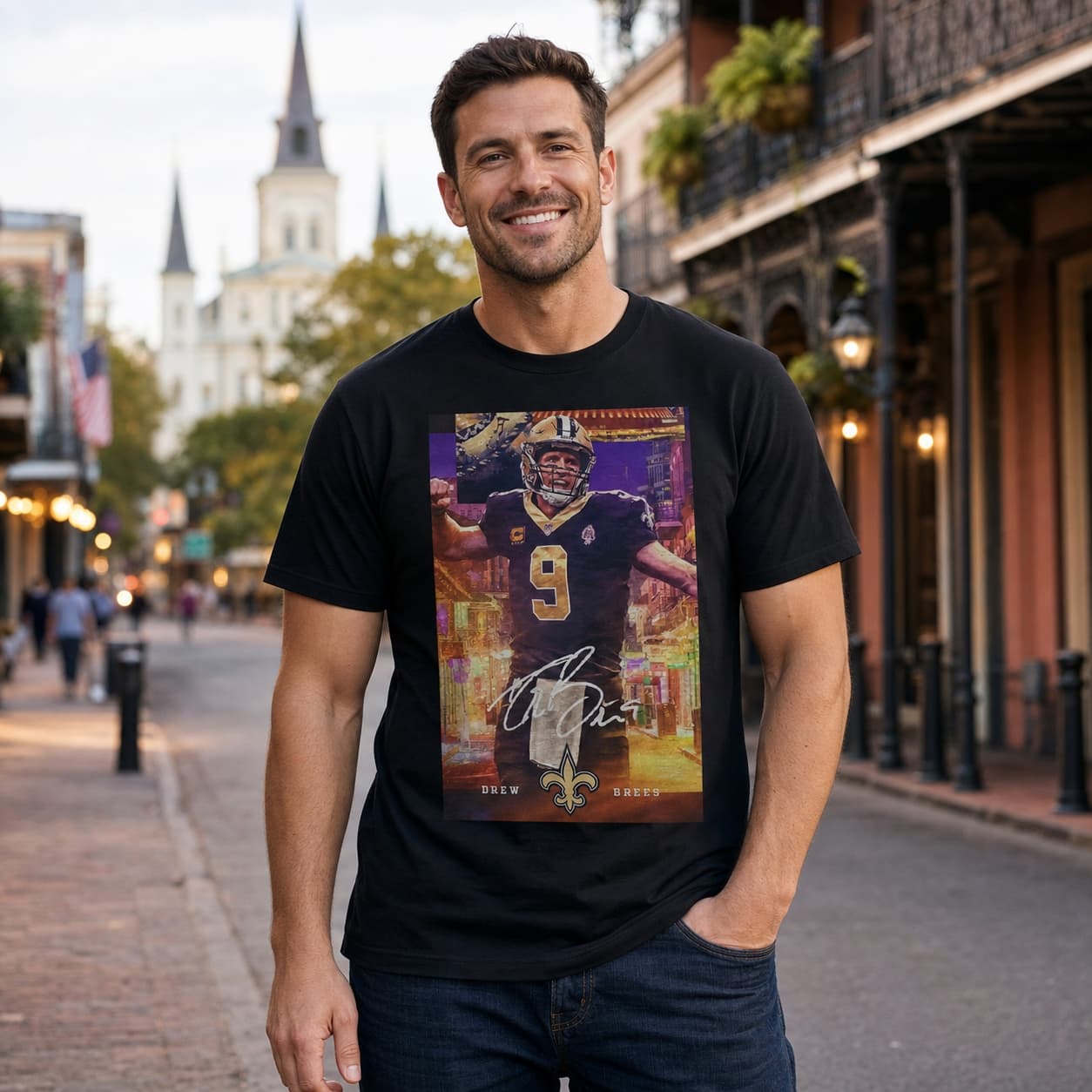New Orleans Saints Drew Brees Exclusive Retro Football Artwork Shirt