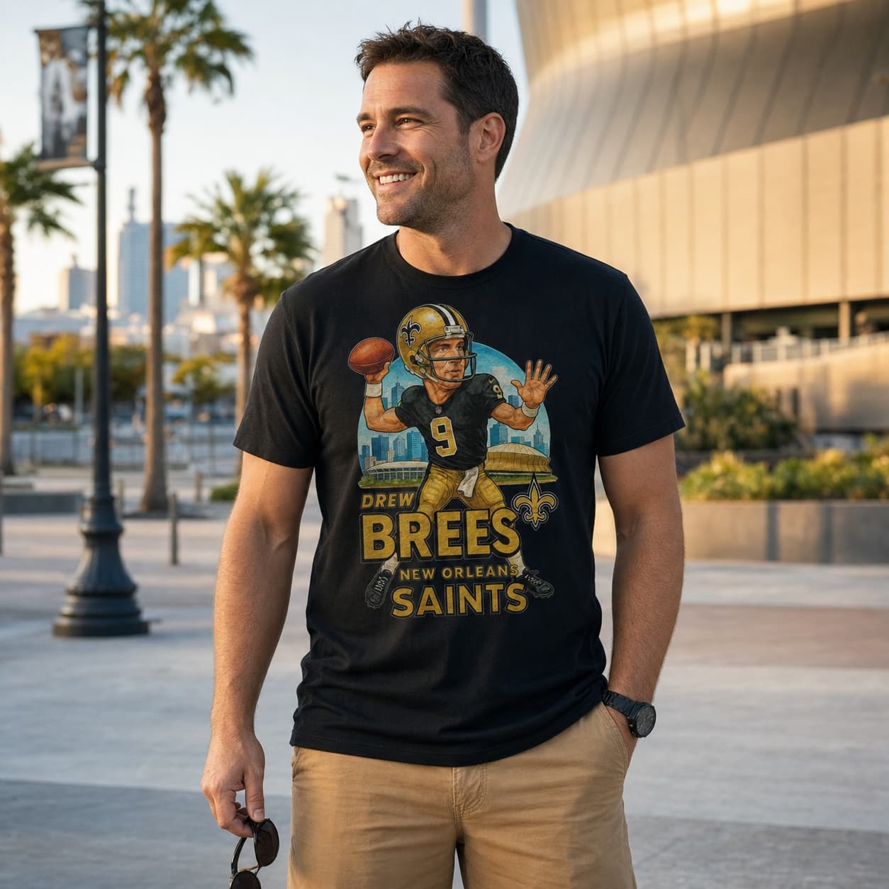 New Orleans Saints Drew Brees Exclusive Retro Football City Artwork Shirt