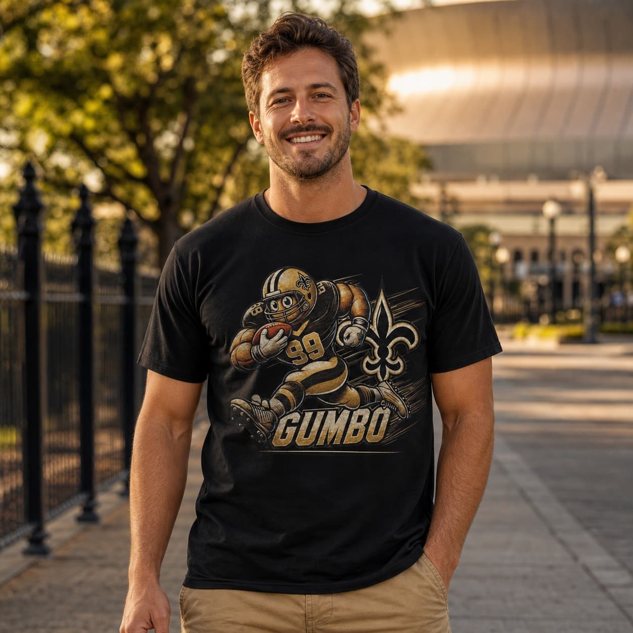 New Orleans Saints Exclusive Retro Football Running Gumbo Mascot Artwork Shirt