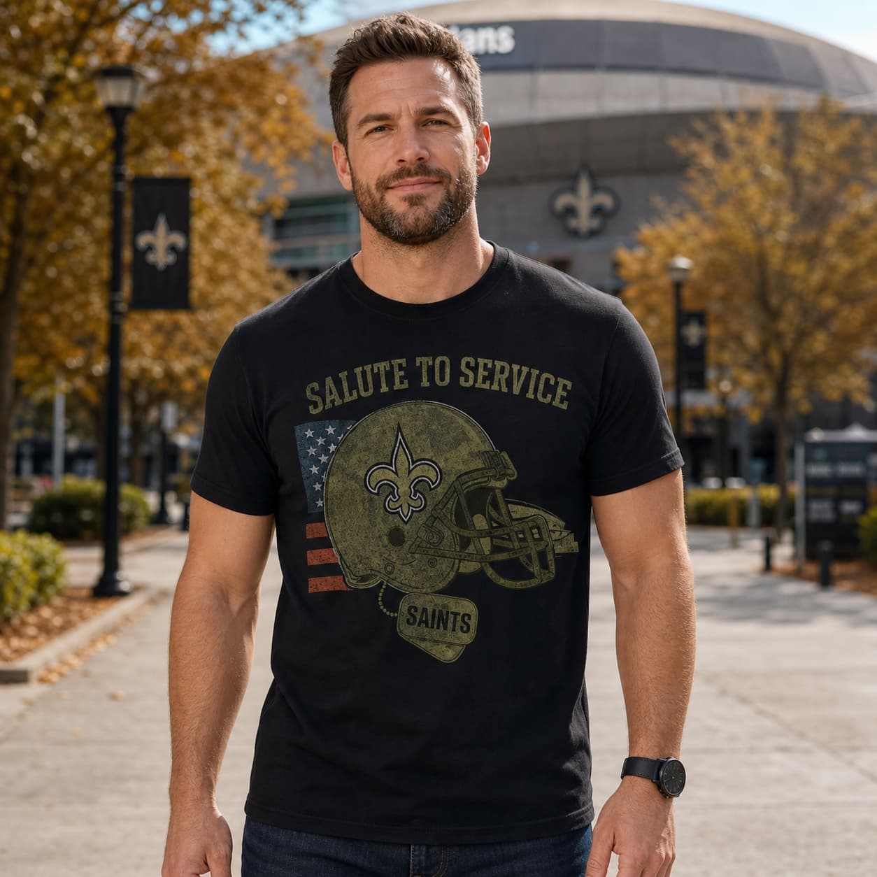 New Orleans Saints Exclusive Retro Football Service Salute Artwork Shirt