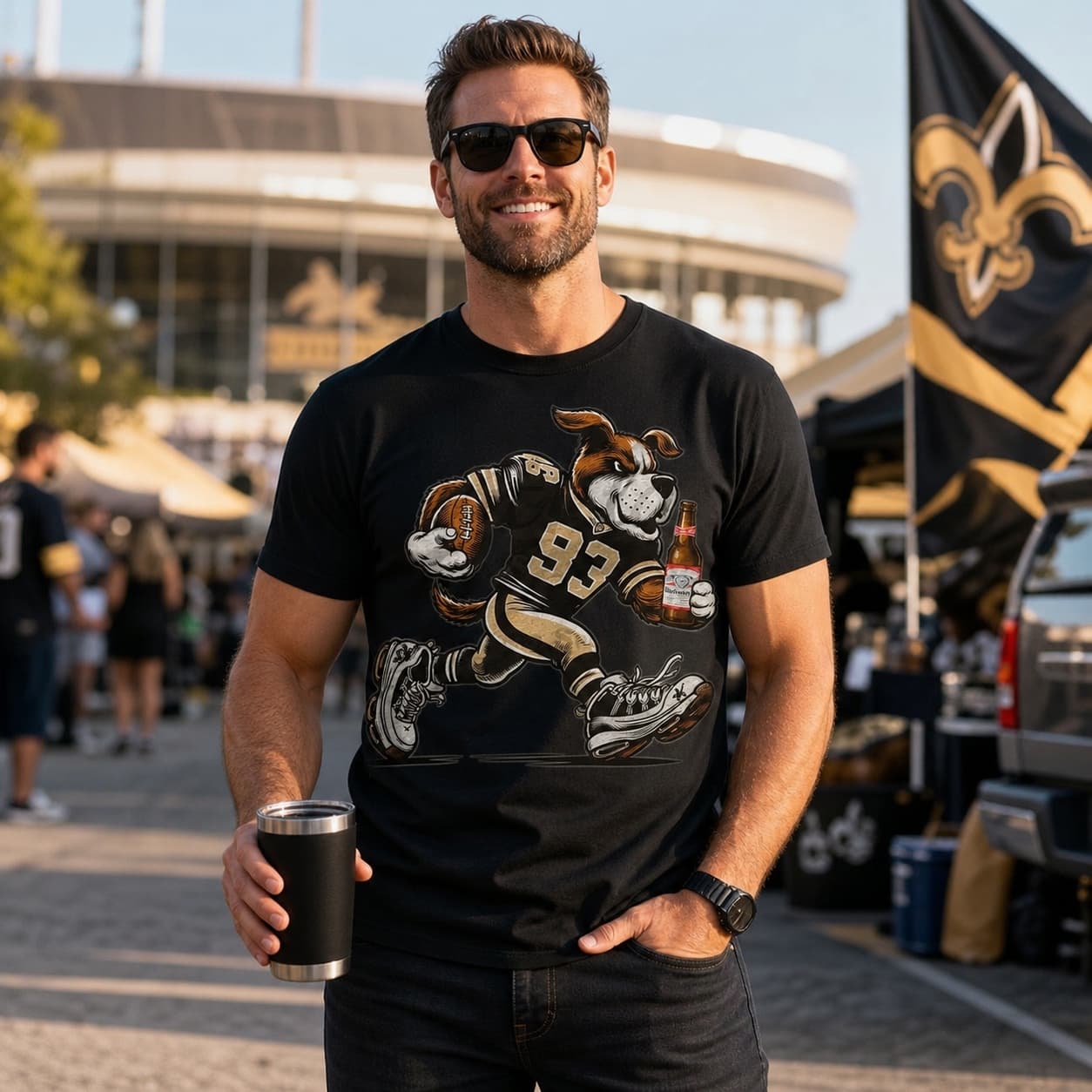 New Orleans Saints Mascot Exclusive Retro Football Drink Artwork Shirt