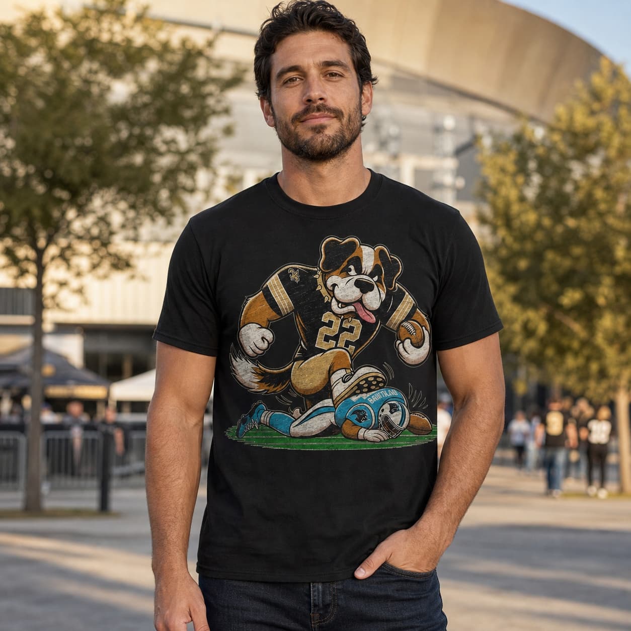 New Orleans Saints vs. Carolina Panthers Retro Rivalry Football Gumbo Mascot Artwork Shirt