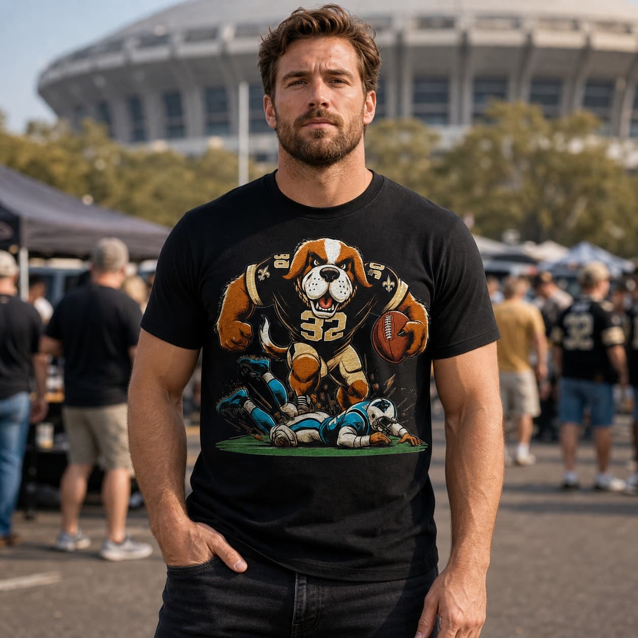 New Orleans Saints vs. Carolina Panthers Retro Rivalry Football Mascot Artwork Shirt