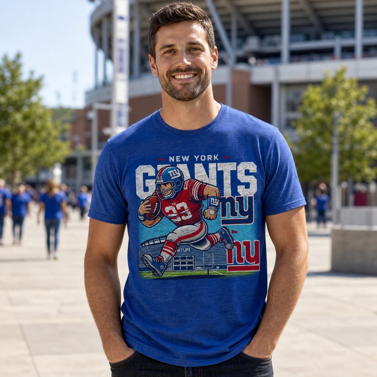 New York Giants Exclusive Retro Football Artwork Heather T-Shirt