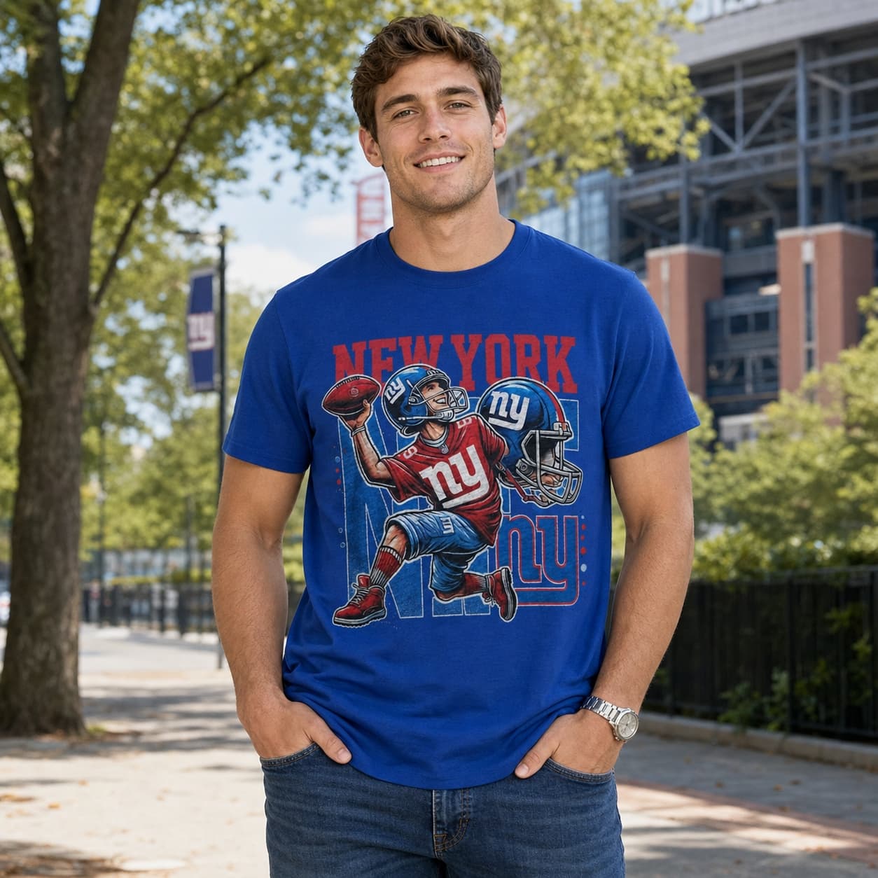 New York Giants Exclusive Retro Football QB Artwork Shirt