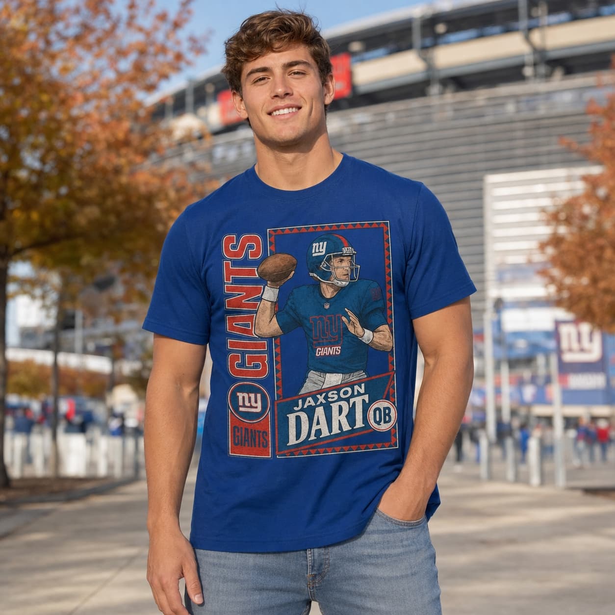 New York Giants Jaxson Dart Exclusive Retro RC Football Artwork Shirt