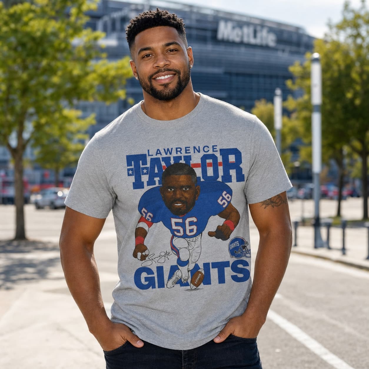 New York Giants Lawrence Taylor Exclusive Retro Football 1985 Artwork Shirt