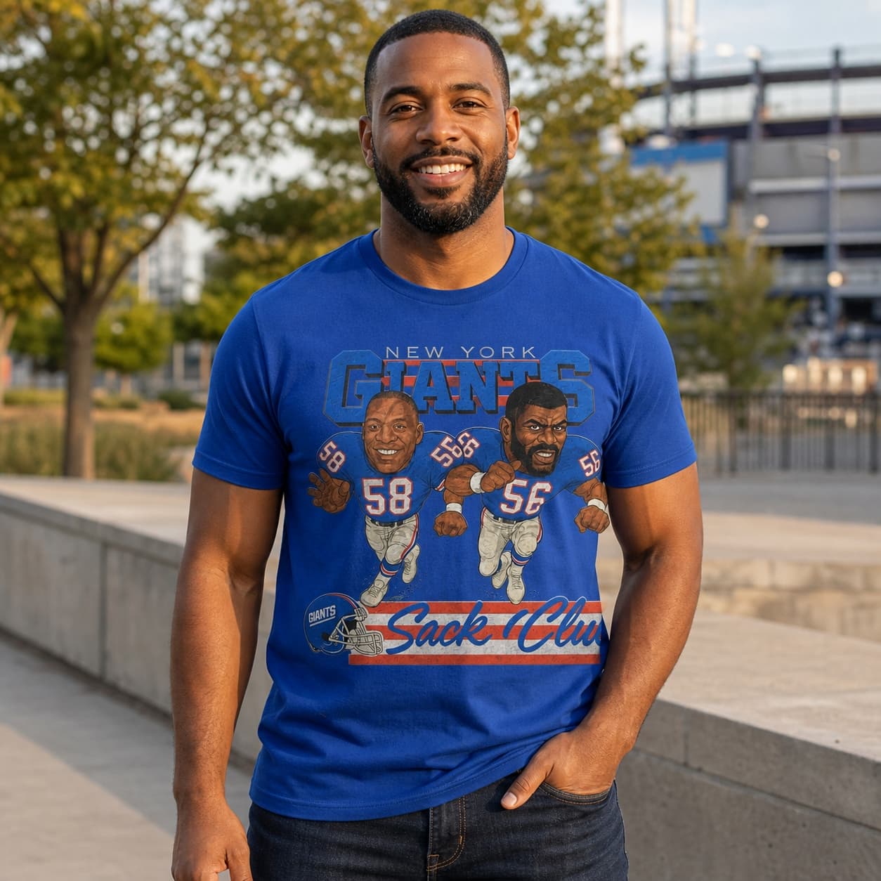 New York Giants Sack Club Lawrence Taylor & Carl Banks Exclusive Retro Football 1985 Artwork Shirt