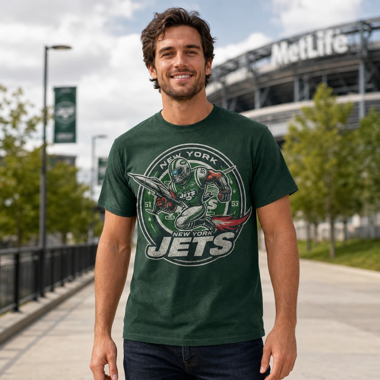 New York Jets Exclusive Retro Football Circle Artwork Shirt