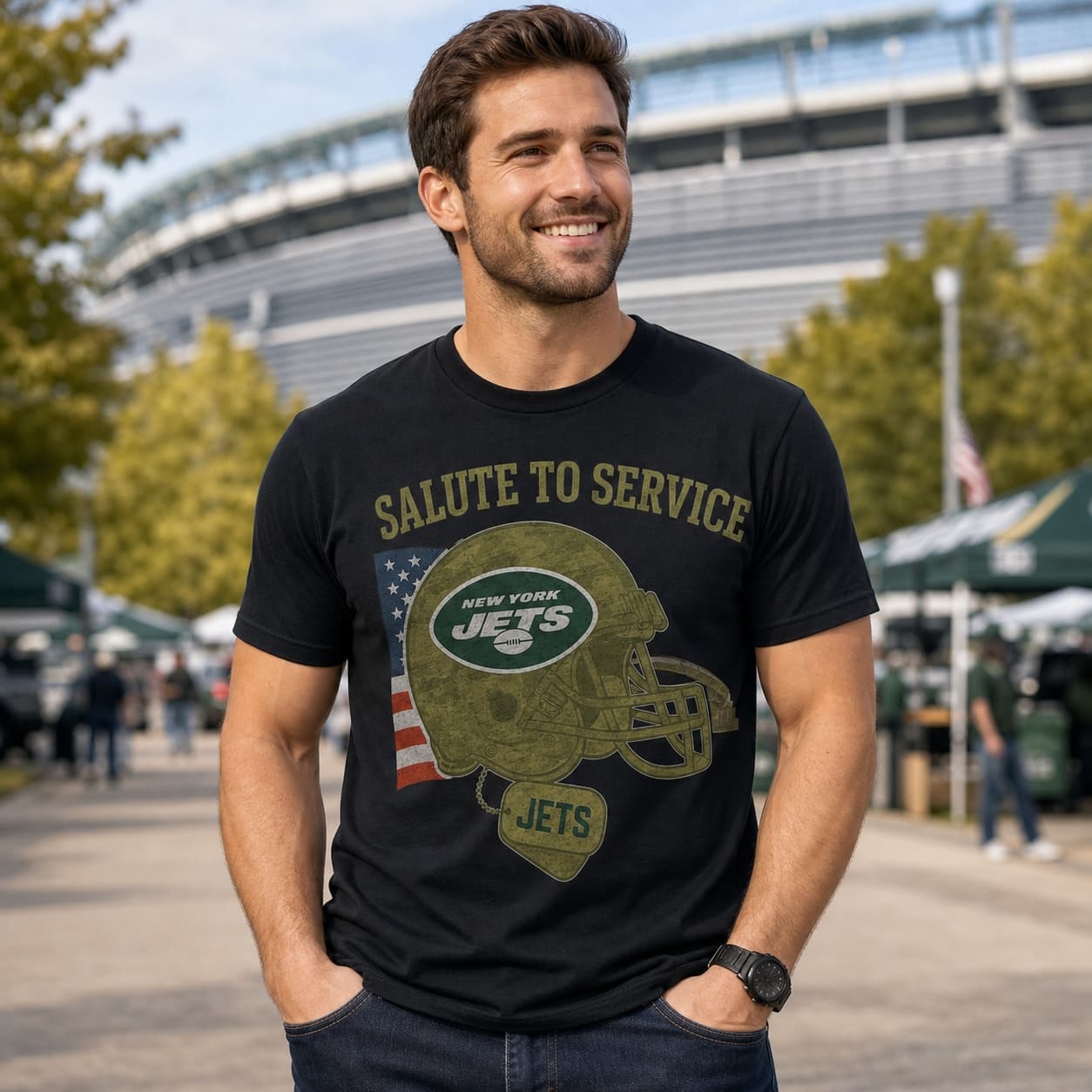 New York Jets Exclusive Retro Football Service Salute Artwork Shirt