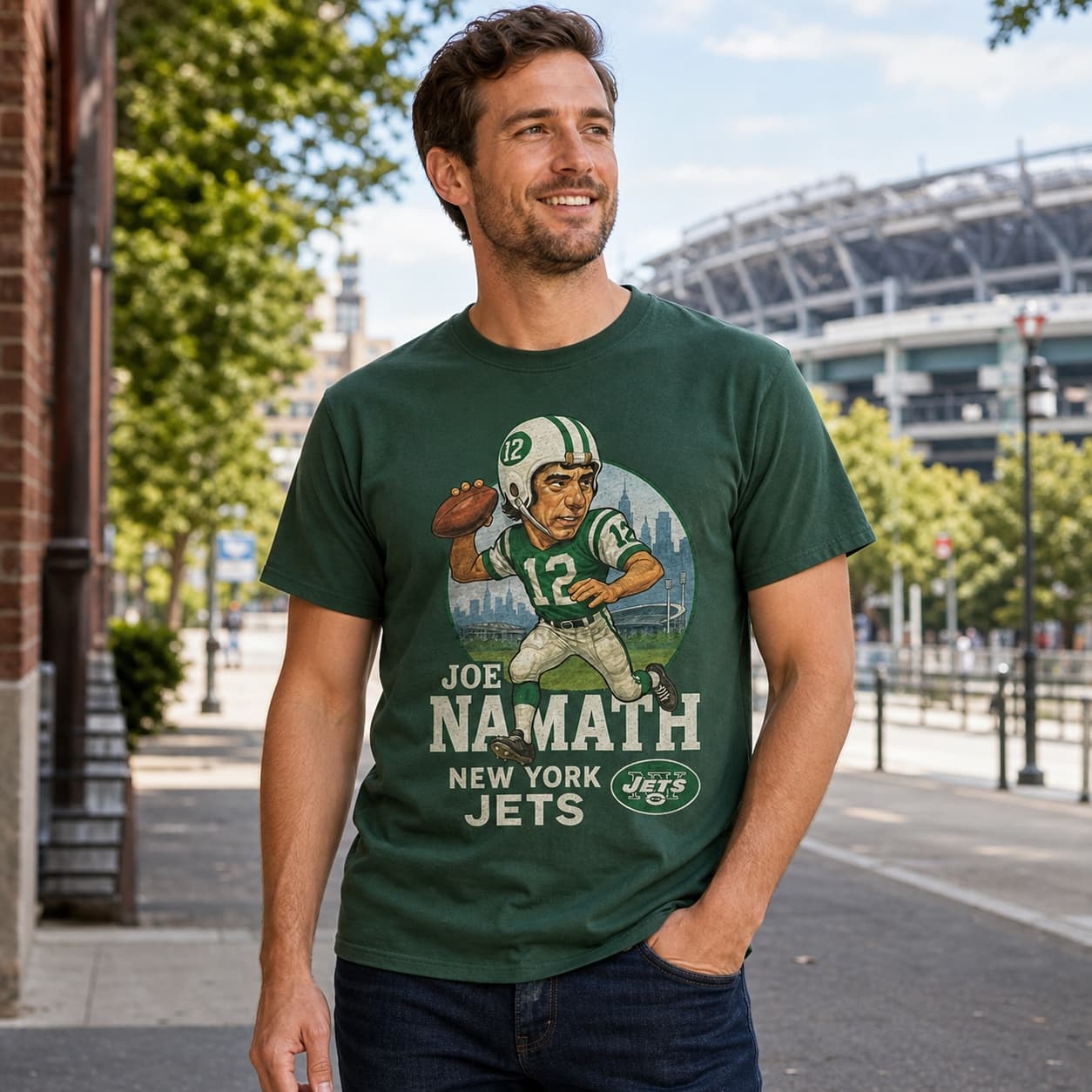 New York Jets Joe Namath Exclusive Retro Football City Artwork Shirt