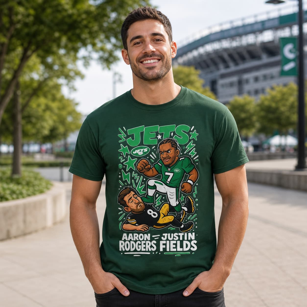 New York Jets Justin Fields vs. Pittsburgh Steelers Aaron RodgersExclusive Retro Rivals Football Artwork Shirt