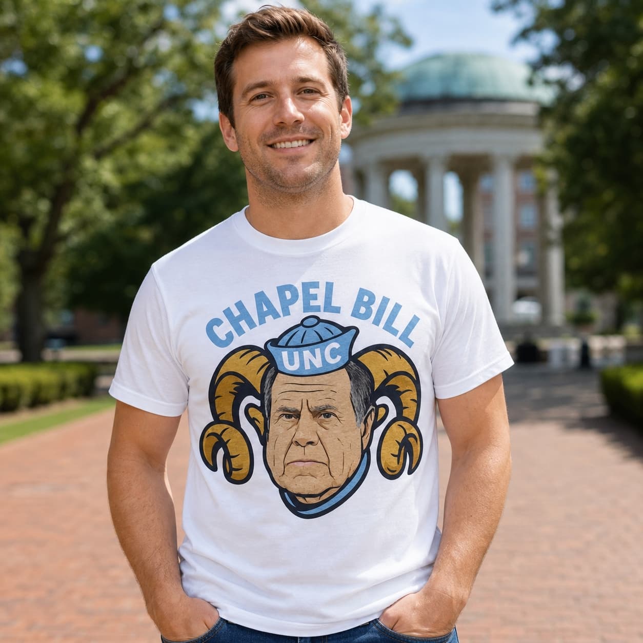 North Carolina Tar Heels Chapel Bill Belichick Retro Football Artwork Shirt