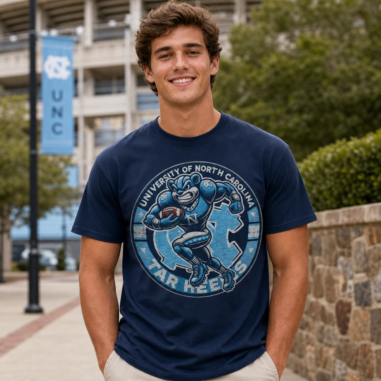 North Carolina Tar Heels Exclusive Retro Football Circle Artwork Shirt