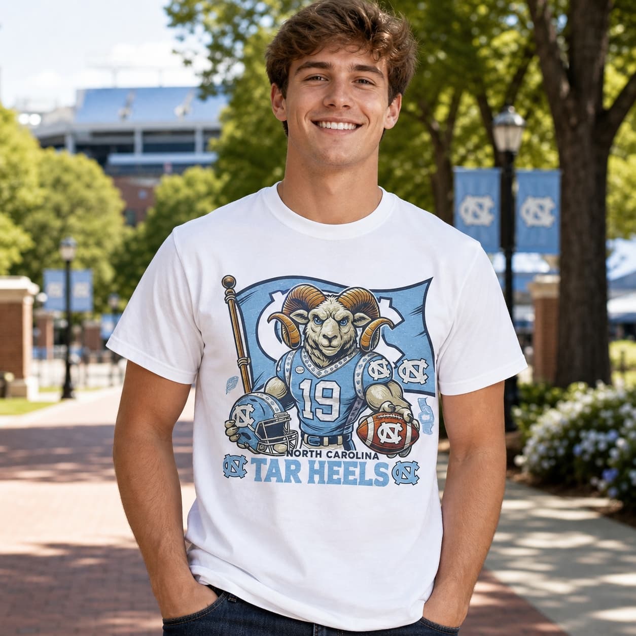 North Carolina Tar Heels Exclusive Retro Football Flag Artwork Shirt