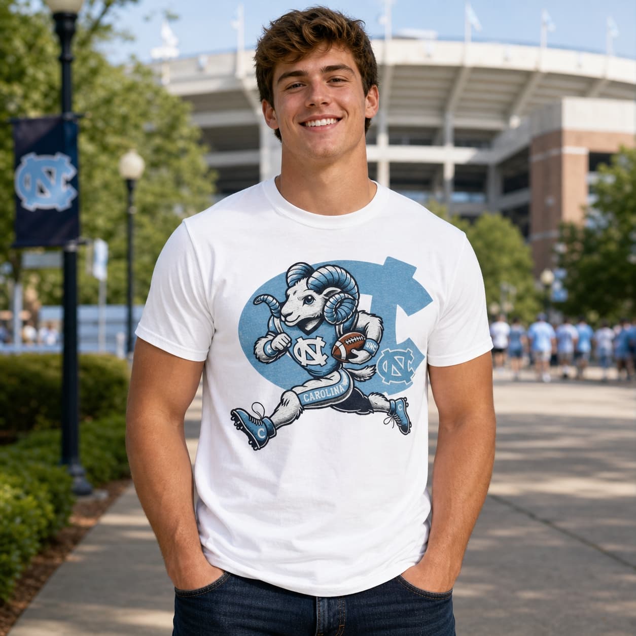 North Carolina Tar Heels Exclusive Retro Football TD Run Artwork Shirt