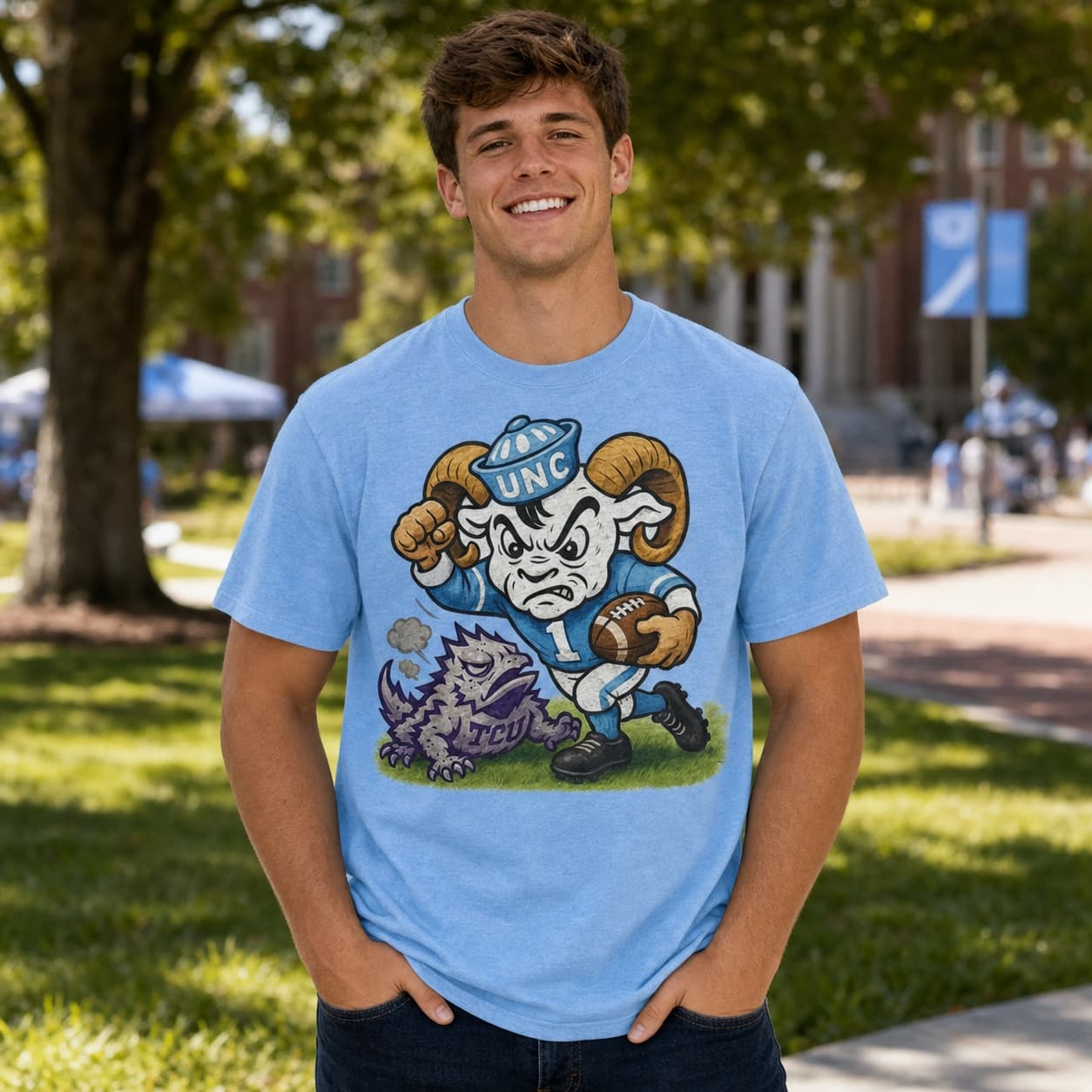 North Carolina Tar Heels vs. TCU Horned Frogs Exclusive Retro Rivals Football Artwork Shirt