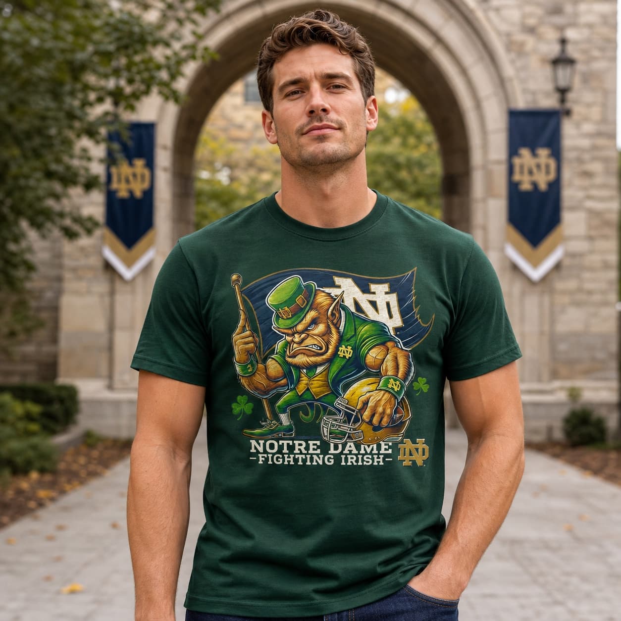 Notre Dame Fighting Irish Exclusive Retro Football Flag Artwork Shirt