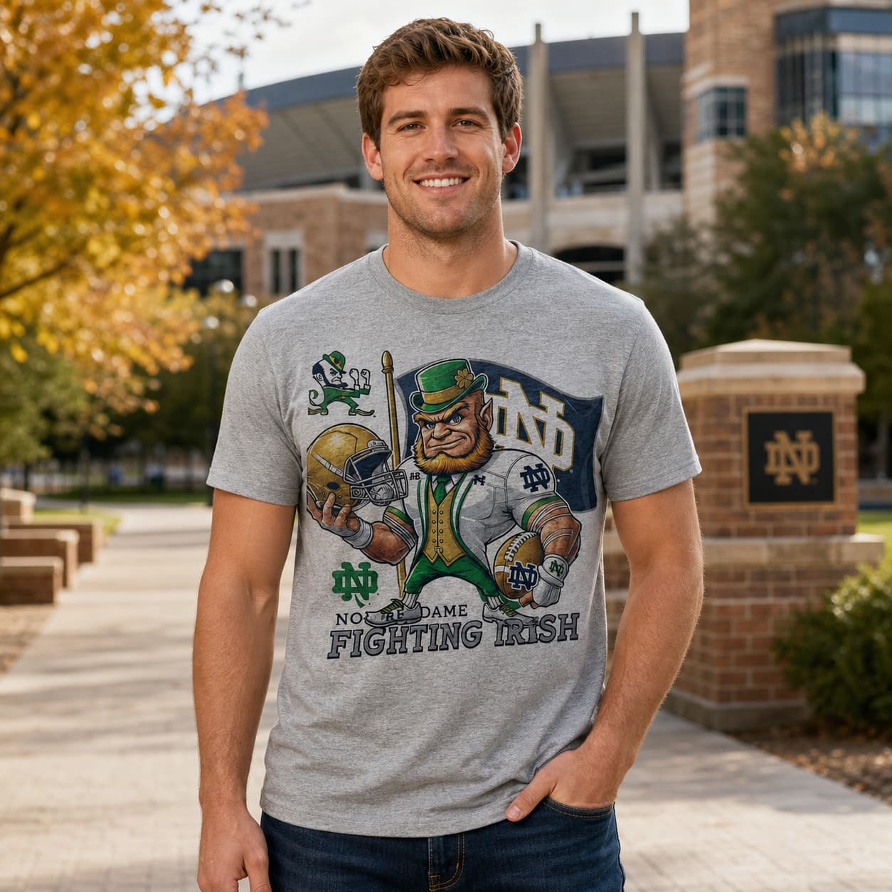 Notre Dame Fighting Irish Exclusive Retro Football Flag Leprechaun Artwork Shirt