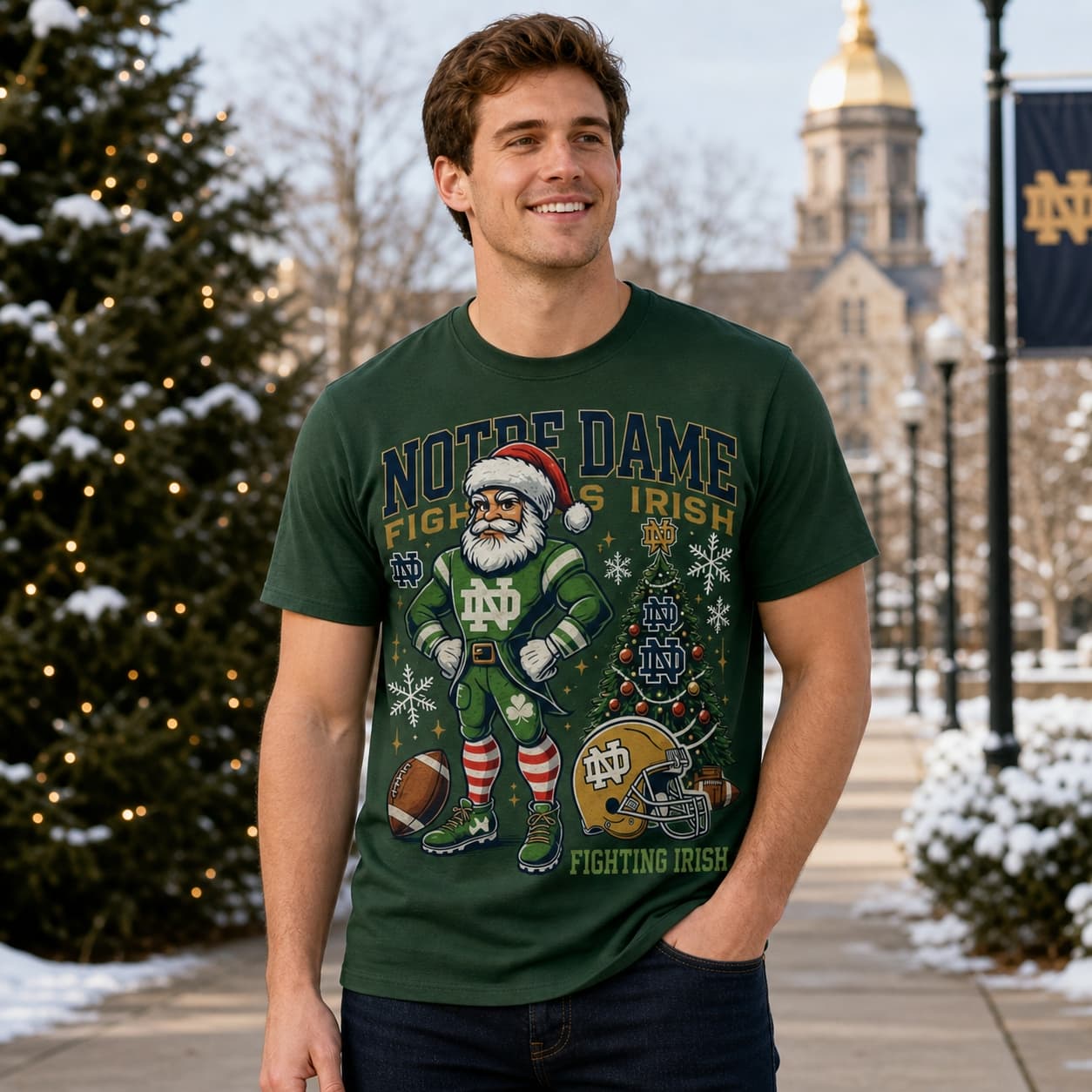 Notre Dame Fighting Irish Holiday Exclusive Retro Football Artwork Shirt