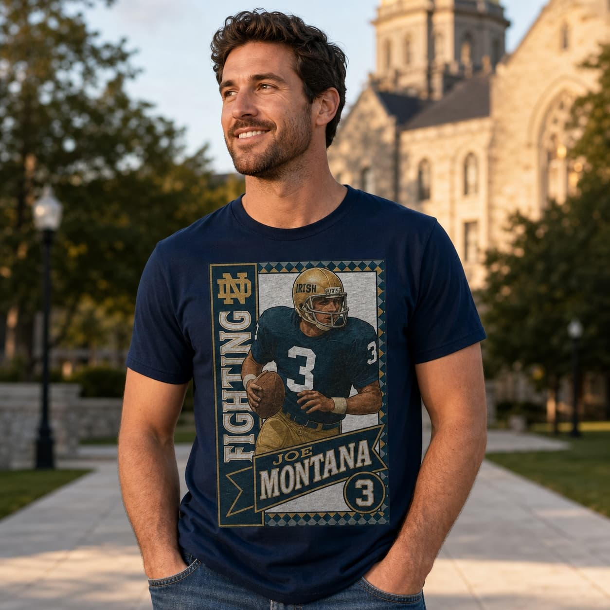 Notre Dame Fighting Irish Joe Montana Exclusive Vintage Football 1979 Artwork Shirt