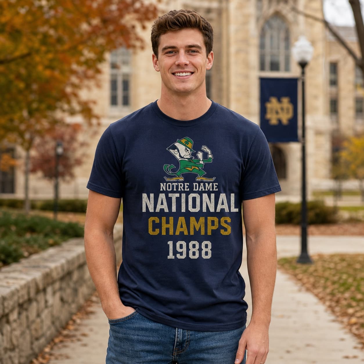 Notre Dame Fighting Irish National Champs Retro Football 1988 Artwork T-Shirt