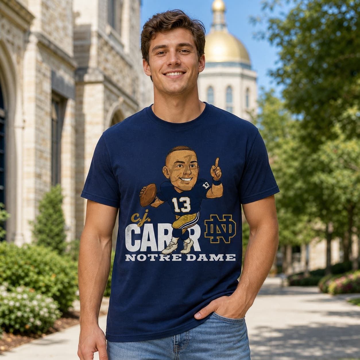 Notre Dame Fighting Irish QB C.J. Carr Exclusive Retro Football Artwork Shirt