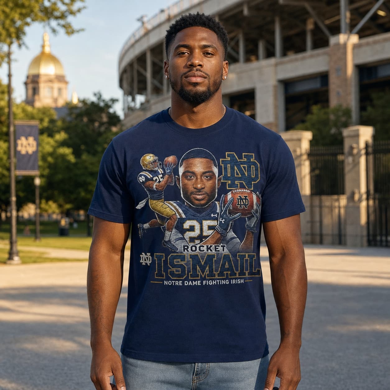 Notre Dame Fighting Irish Raghib Rocket Ismail Exclusive Retro Football 1990 Artwork Shirt